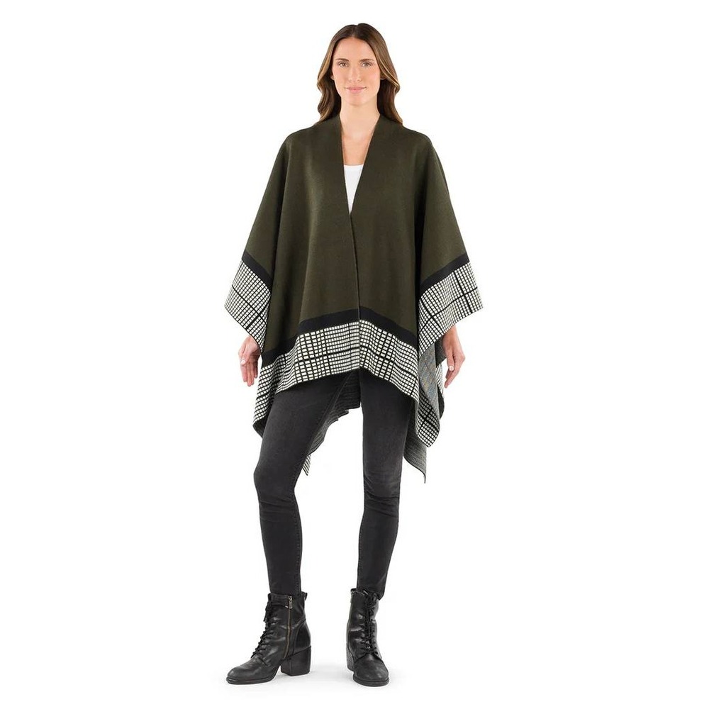Patricia Nash Cape Women 2X/3X Olive Green Black Crisscross Knit Wrap Geometric